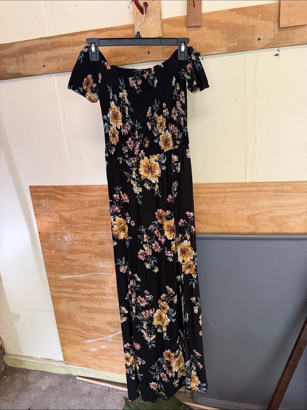 Xhilaration Black Maxi Dress with Yellow Floral Print